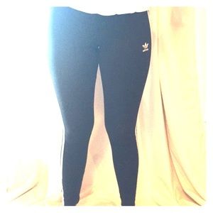 Black and white striped adidas leggings